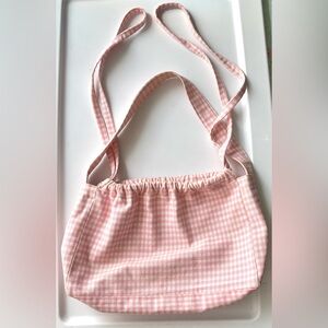 Handcrafted Custom Canvas Pink & White Gingham 2 Way Shoulder or Hand Bag Size M